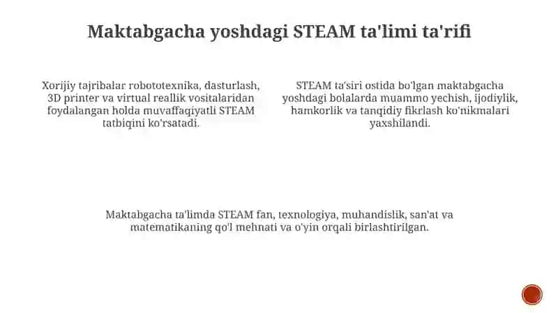STEAM ta'lim texnalogiyasini maktabgacha ta'limda qollash xorijiy tajribalar tahlili 4