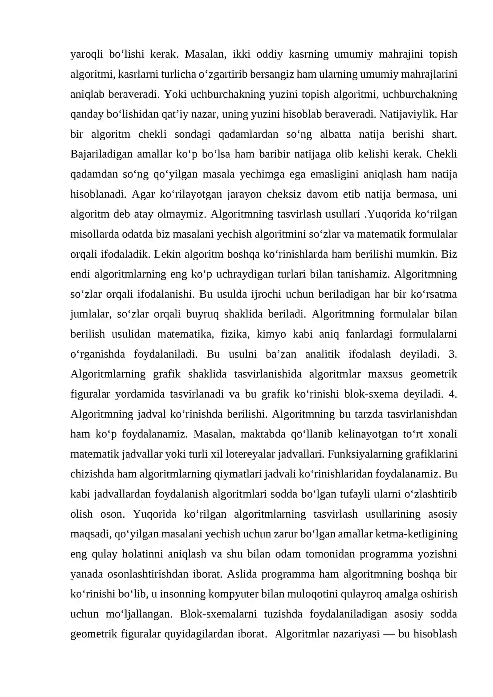 Algoritmlar nazaryasi natijalarining amaliy tadbiqlari. Algoritm tushunchasini formallashtirish. 4