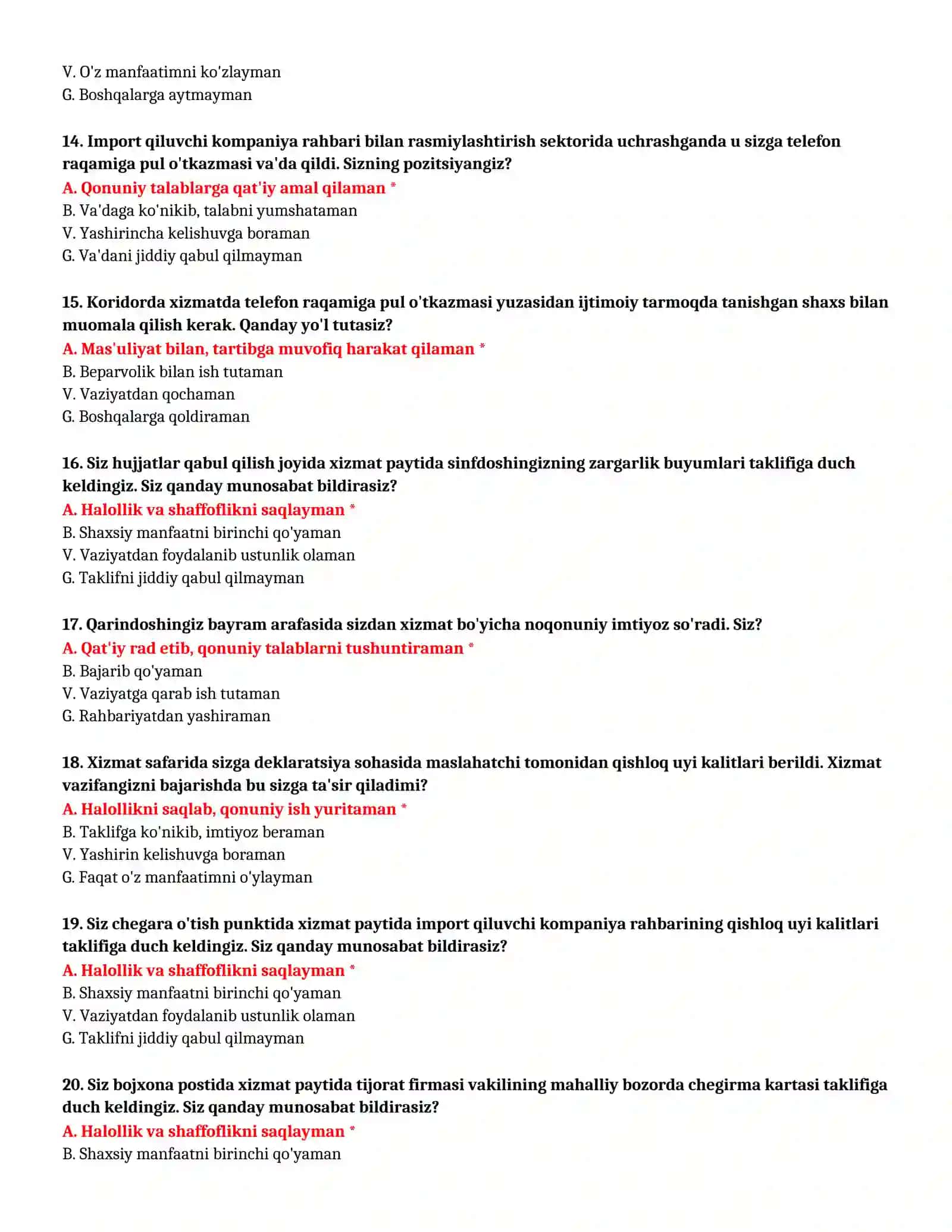 Tashqi iqtisodiy faoliyat bojxona testlari 4