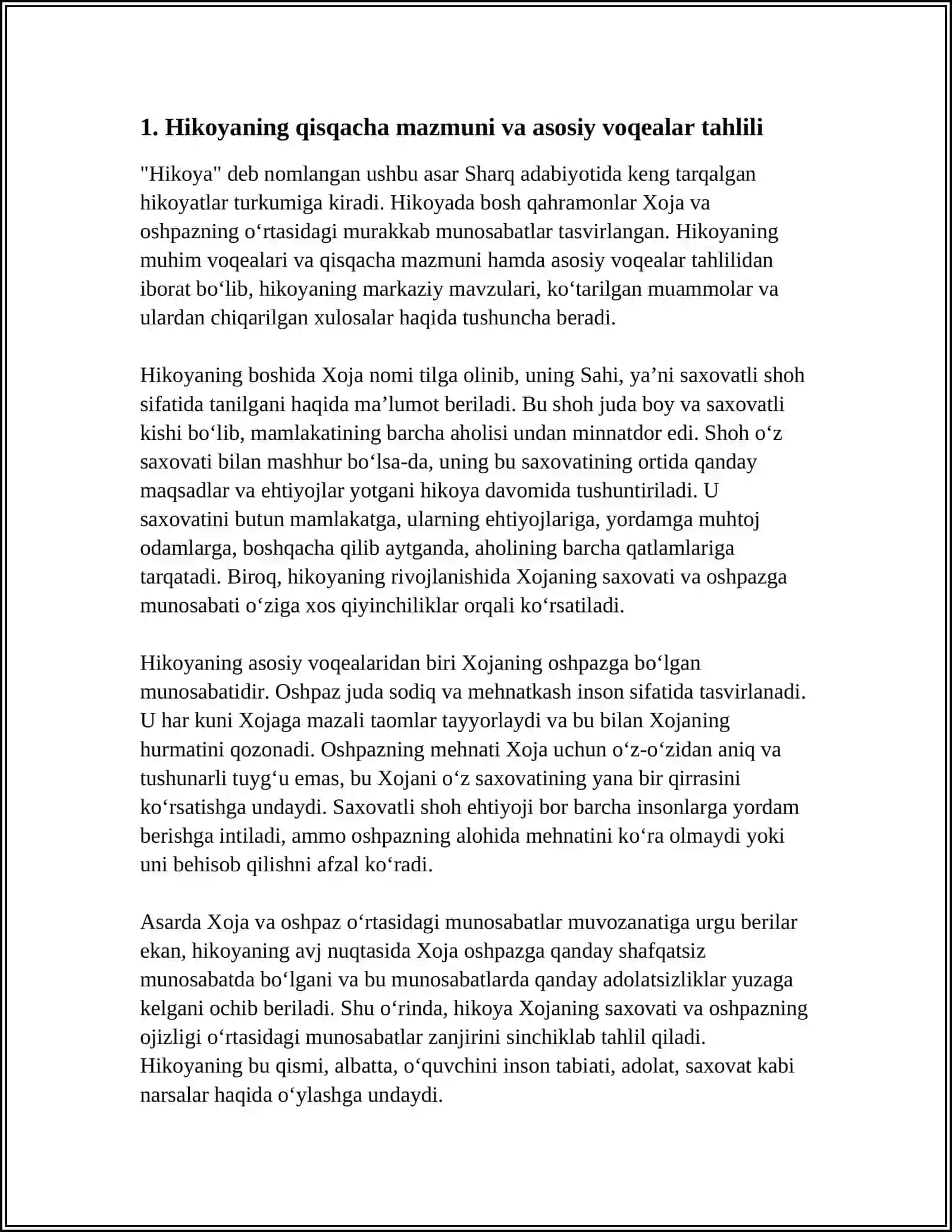 XOJANING SAHIY SHOH VA OJIZ OSHPAZ HIKOYATI TAHLILI 4