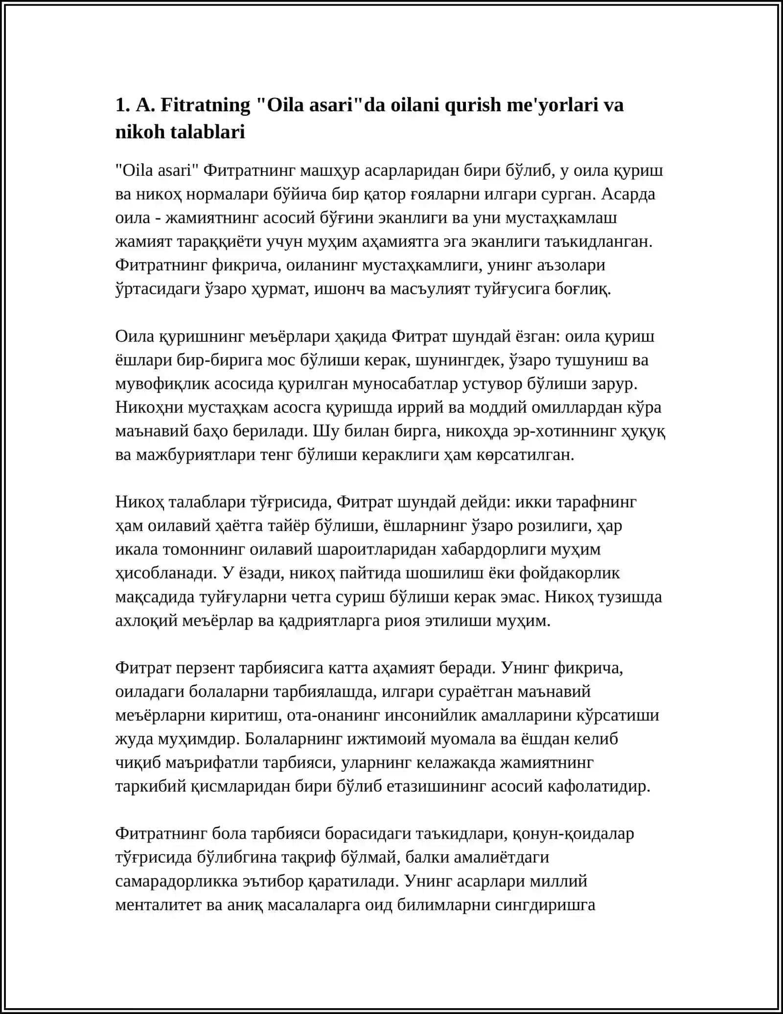 A.Fitrattining “Oila asari”da oilani qurish me'yorlari va nikoh talablari 4
