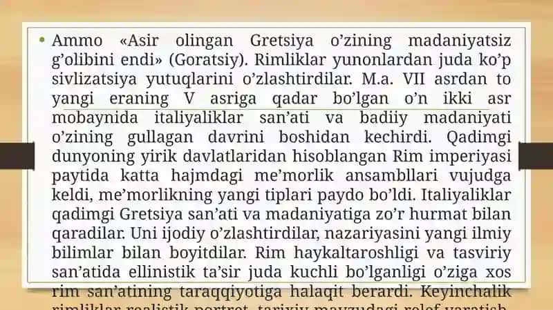 Qadimgi Rimsivilizatsiyasi (2 soat) 4