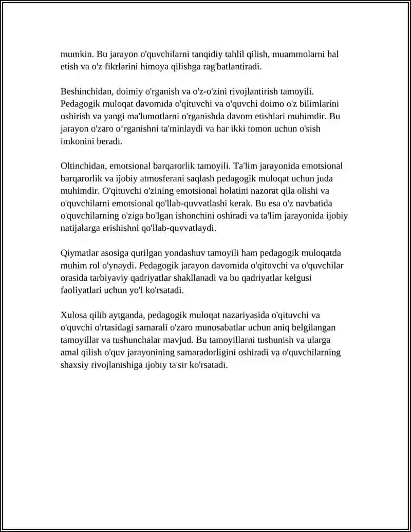 PEDAGOGIK MULOQAT NAZARIYASI VA OʻQITUVCHI -OʻQUVCHI OʻZARO MUNOSABATLARI 4