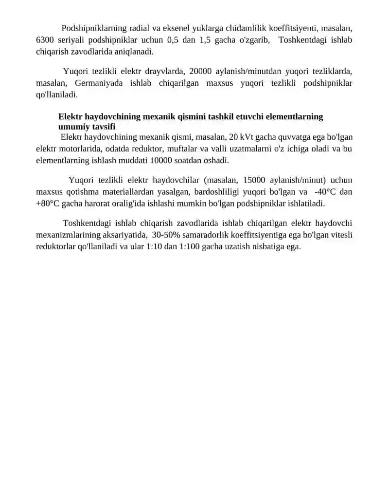 Elektr yuritma mexanik qismini tashkil etuvchi mexanik elementlar va ularning asosiy xususiyatlari 4