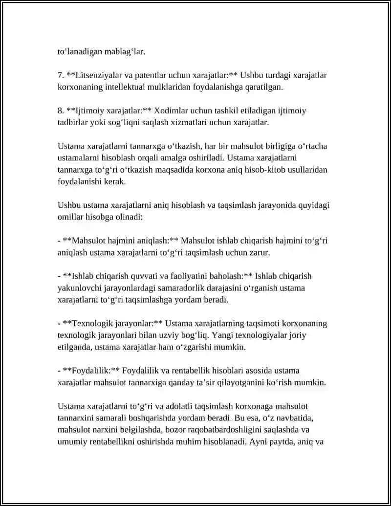 USTAMA XARAJATLARNI TANNARXA OʻTKAZIISH 4