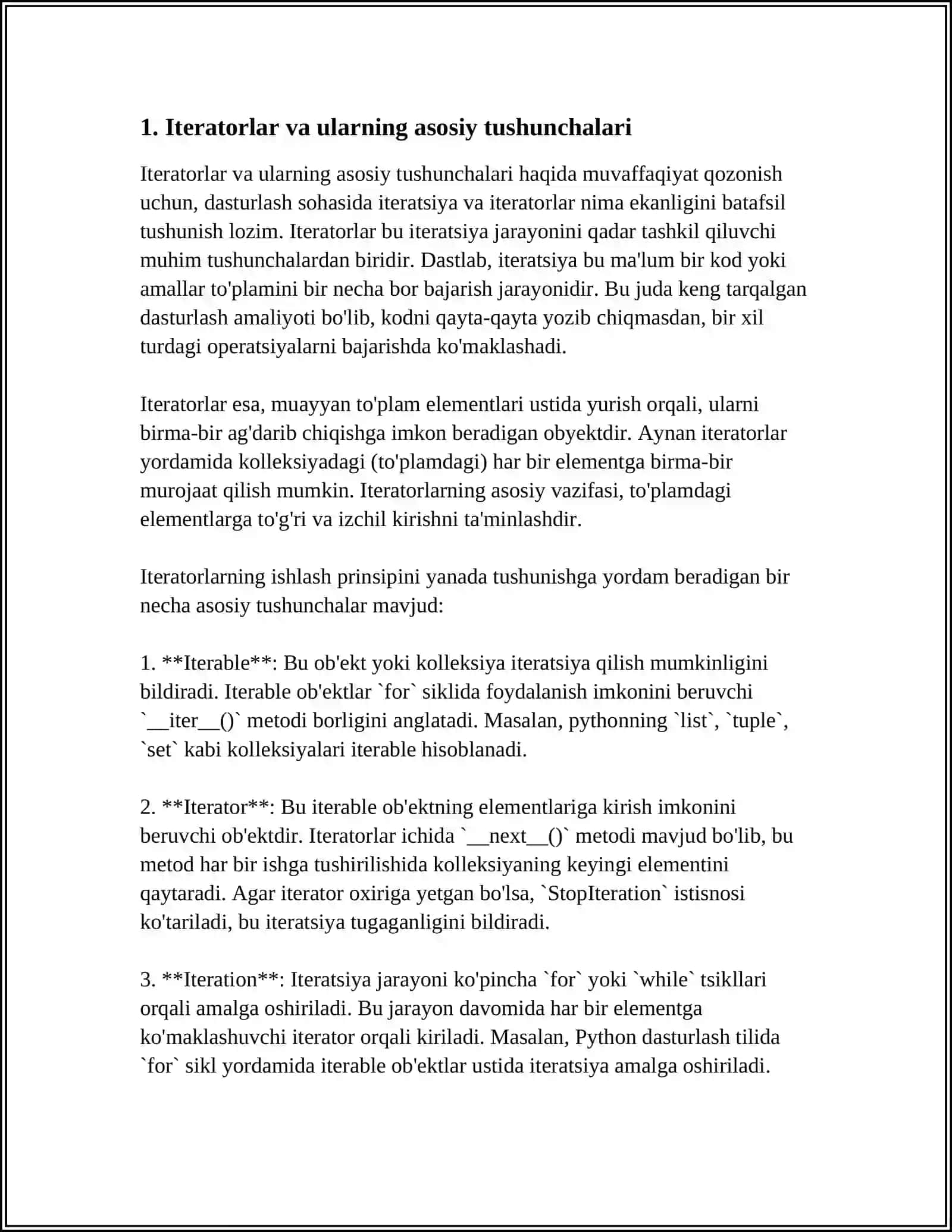 MAʼLUMOTLAR TUZILMASI VA ALGORITMLAR FANIDAN ITERATORLAR VA ULARNING TURLARI 4