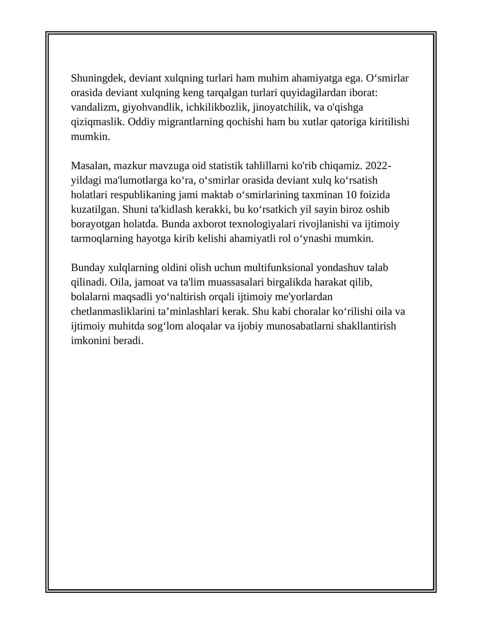 DEVIANT XULQLI O‘SMIRLARNING O‘ZARO MULOQOTIDAGI QARAMA-QARSHILIKLAR VA KELISHMOVCHILIKLAR.TOPSHIRIQ;MAVZUNI KONSPEKT QILISH VA KRASSVORD,MANTIQIY SAVOLLAR TAYYORLASH. 4