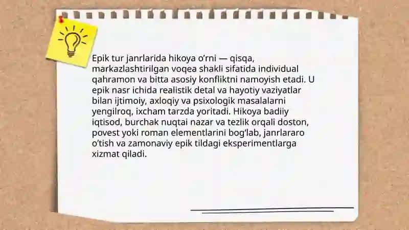 Epik tur janrlari. Hikoya janri 4