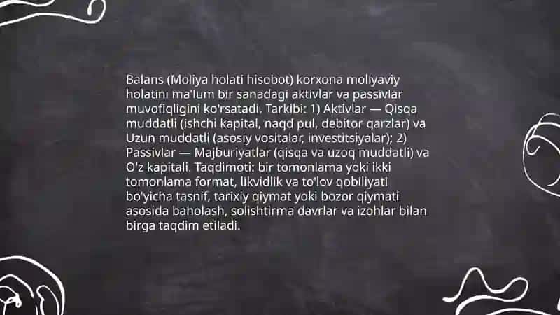 Moliyaviy hisobot shakllari va moliyaviy hisobotni baholash mezonlari 4
