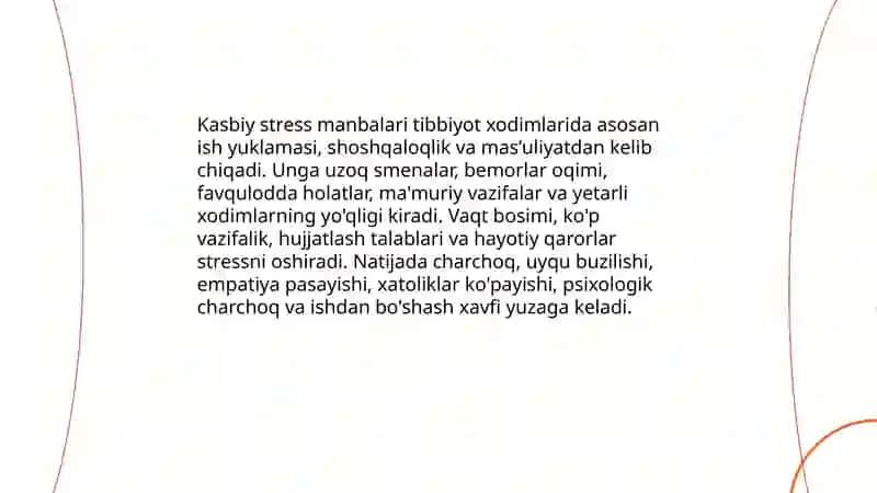 Tibbiyot xodimlarida emotsional holatlarning oʻziga xosligi: stress va uning bosqichlari, bartaraf etish yo'llari 4