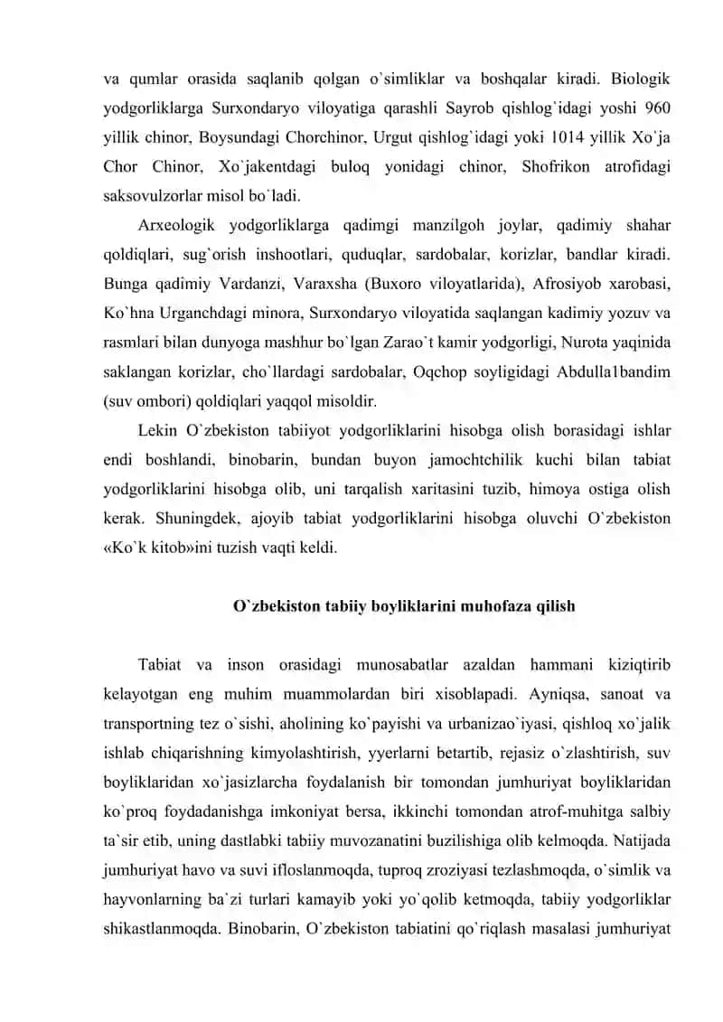 O`zbekiston landshaftlari va tabiiy yodgorliklarini muhofaza qilish 4