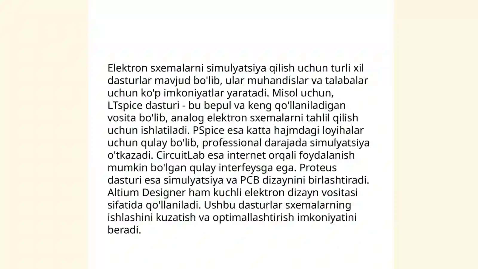Elektron sxema simulyatorlarida OK tiykarındagʻı analog qurılmalardı analizi 4