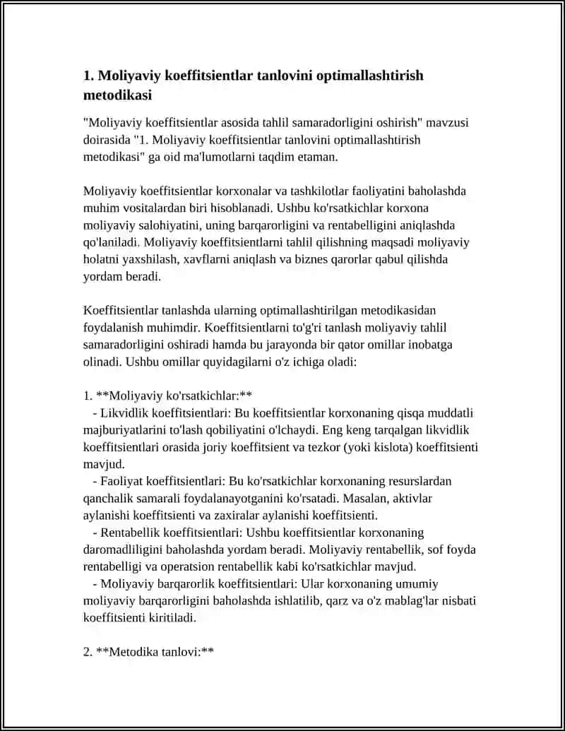 Moliyaviy koeffitsientlar asosida tahlil samaradorligini oshirish 4