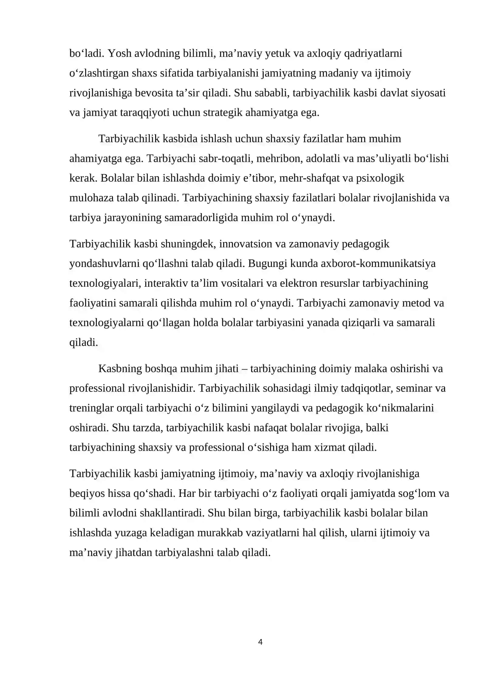 Tarbiyachilik kasbi va tarbiyachiga qo‘yiladigan talablar 4