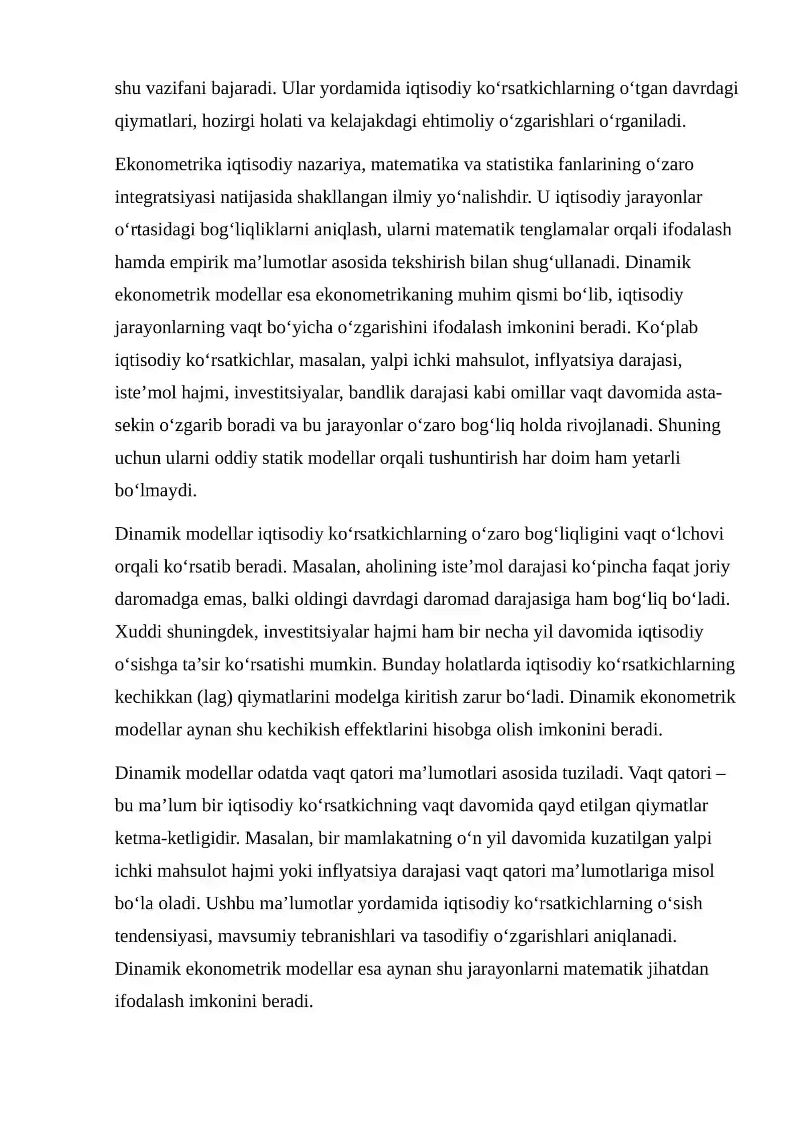 DINAMIK EKONOMETRIK MODELLARIDAN FOYDALANISH 4