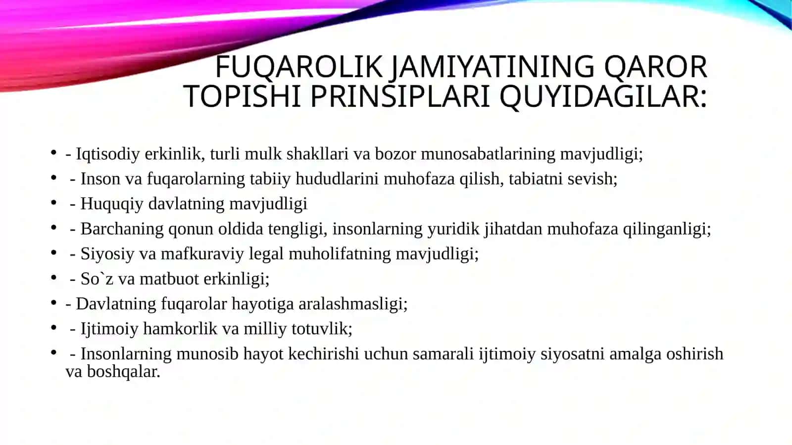O`zbekistondademokratik, fuqarolik jamiyati asoslarining shakllanishi, amalga oshirilgan siyosiy islohotlar 4