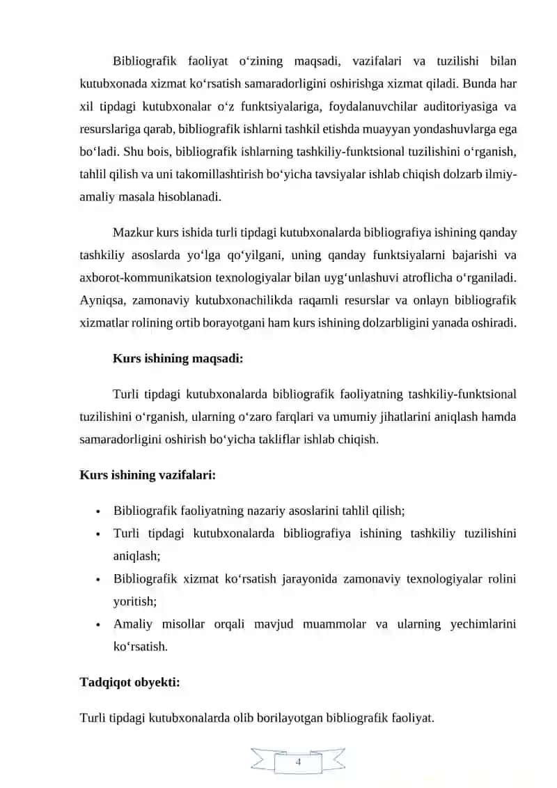 Turli tipdagi kutubxonalar bibliografiya ishining  tashkiliy – funktsional  tuzilishi 4