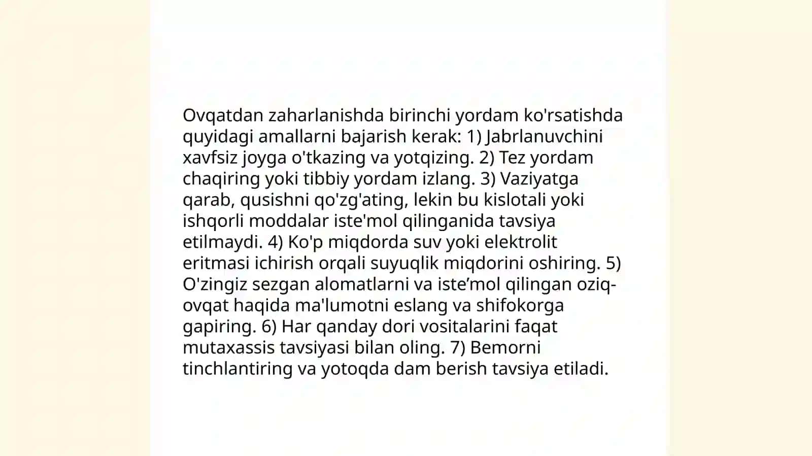 Ovqatdan zaharlanganda birinchi yordam koʻrsatish 4