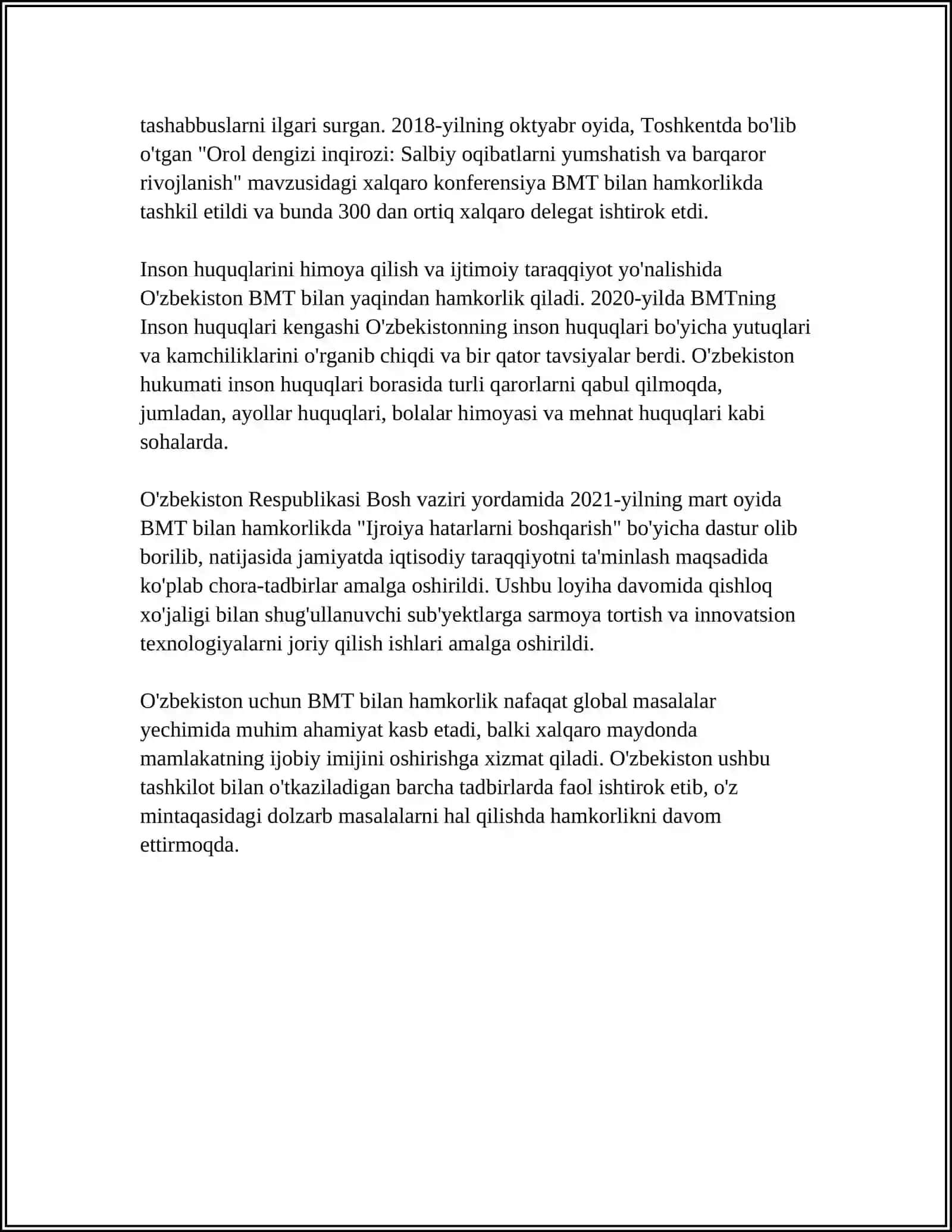 OZBEKISTONNING XALQARO TASHKILOTLAR BILAN HAMKORLIK ALOQALARI 4