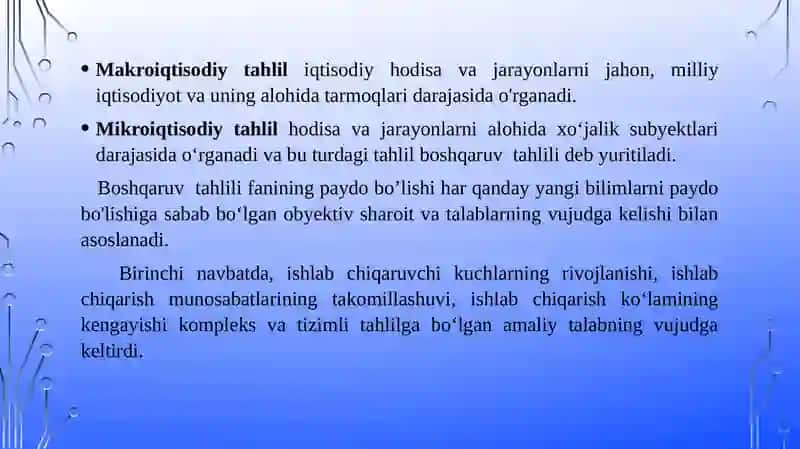 BOSHQARUV TAHLILI” FANINING PREDMETI,MAZMUNI,AHAMIYATI VA VAZIFALARI 4
