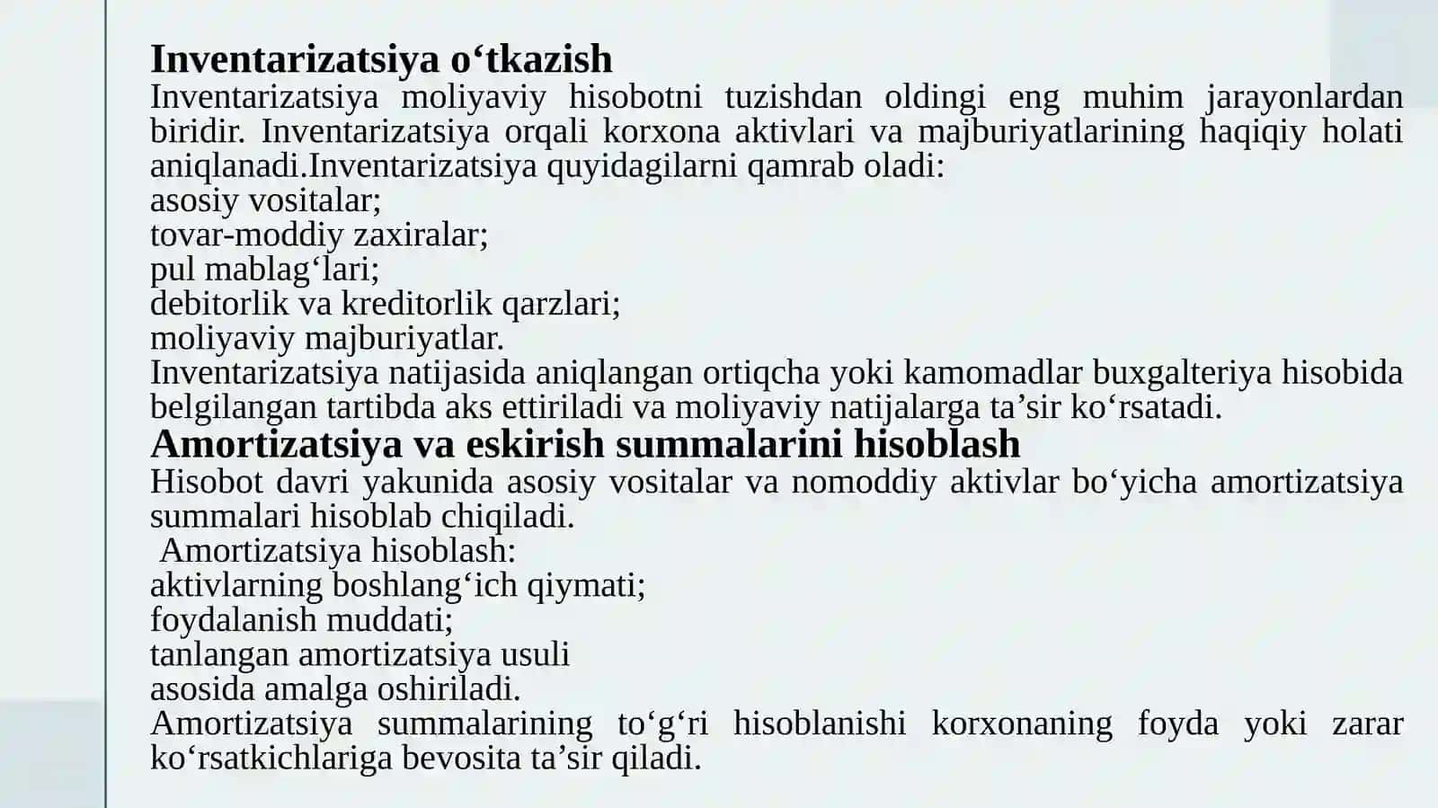 MOLIYAVIY HISOBOTNI TUZISHDAN OLDINGI BUXGALTERIYA JARAYONLARI 4
