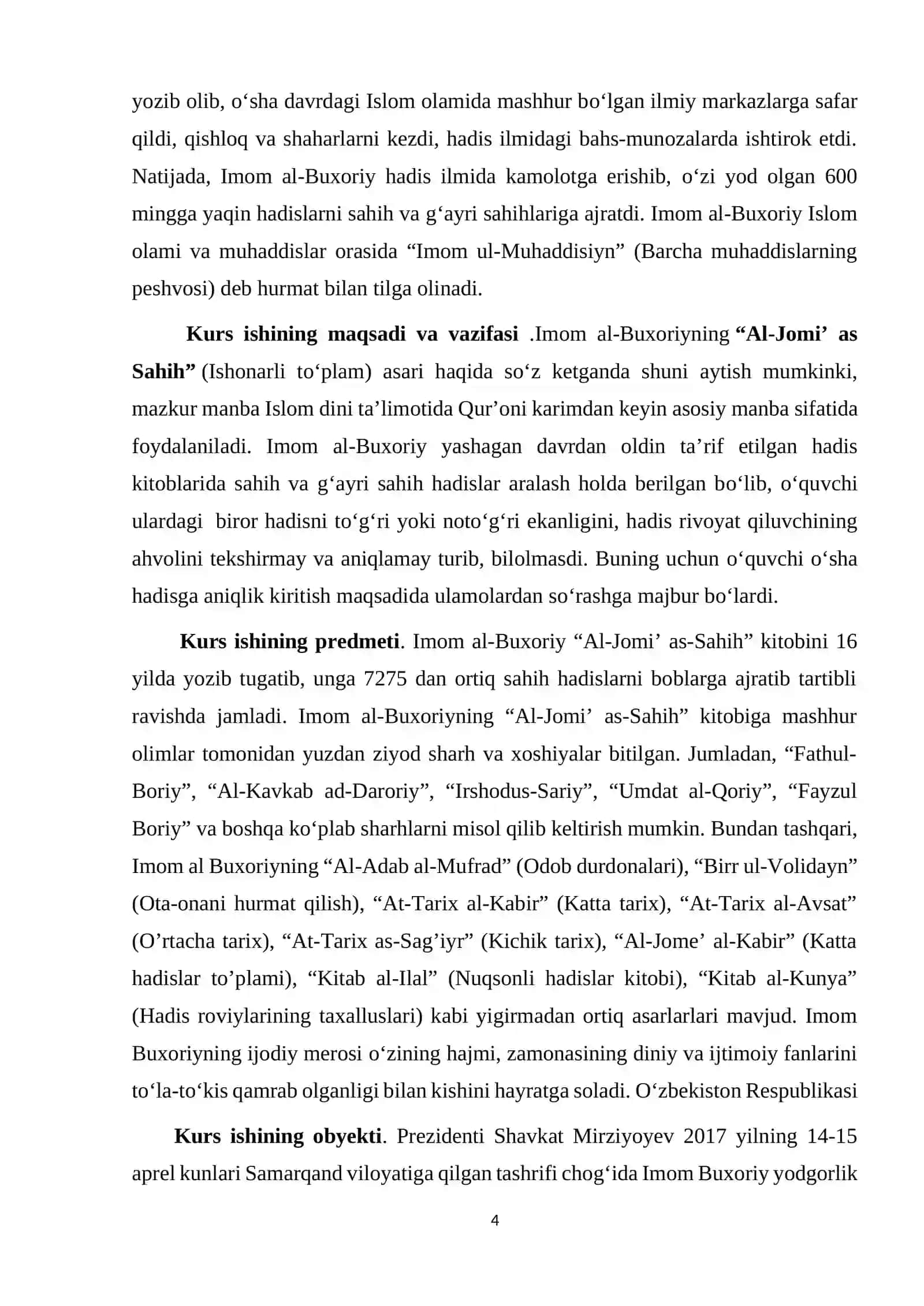 “IMOM BUXORIY VA IMOM TERMIZIYNING HADIS ILMIGA QOʻSHGAN HISSASI 4