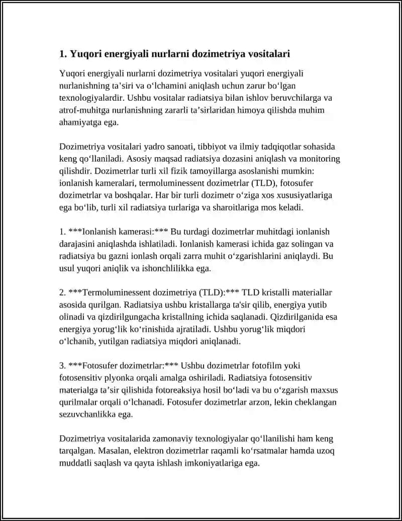 YUTILGAN NURLAR ENERGIYASINI DOZIMETRIK BAHOLASH 4