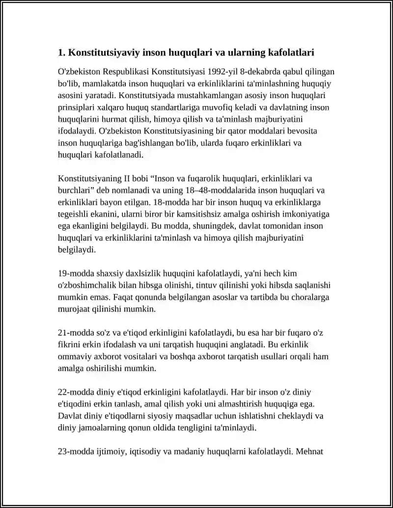 Oʻzbekistonda Inson Huquqlari va Erkinliklarini Taʼminlash 4