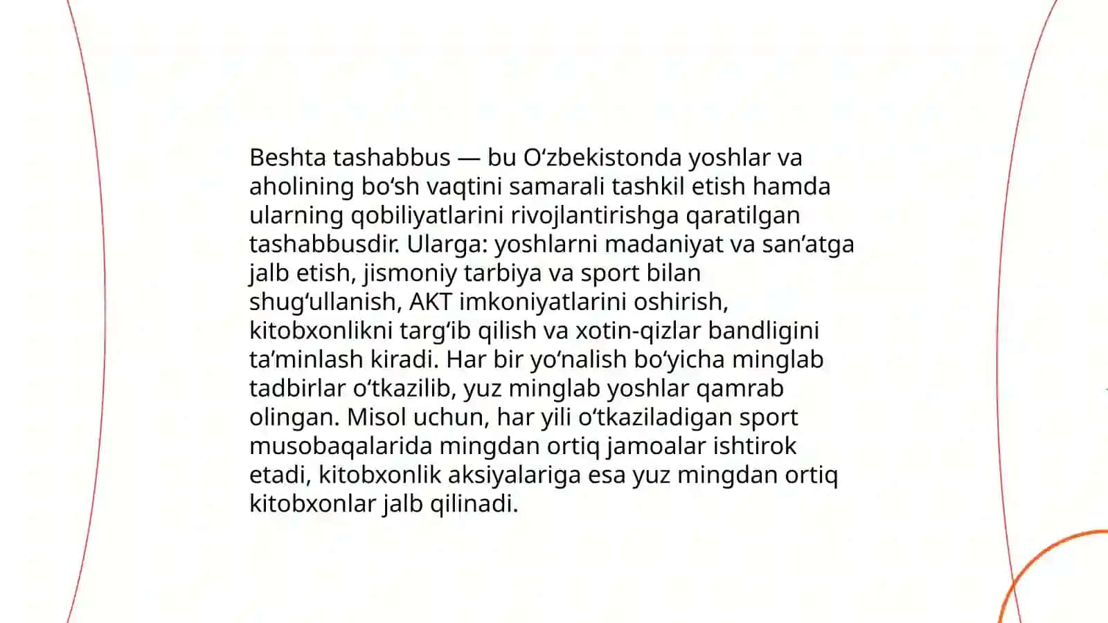 Beshta tashabbus va ularning yuksak maʼnaviy madaniyatni taʼminlashdagi oʻrni 4