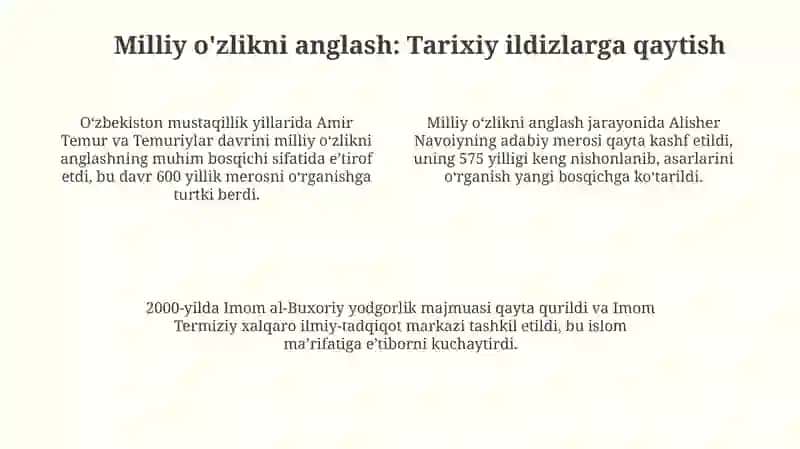 Mustaqillik yillarida O'zbekistonning ma'naviy yuksalishi 4