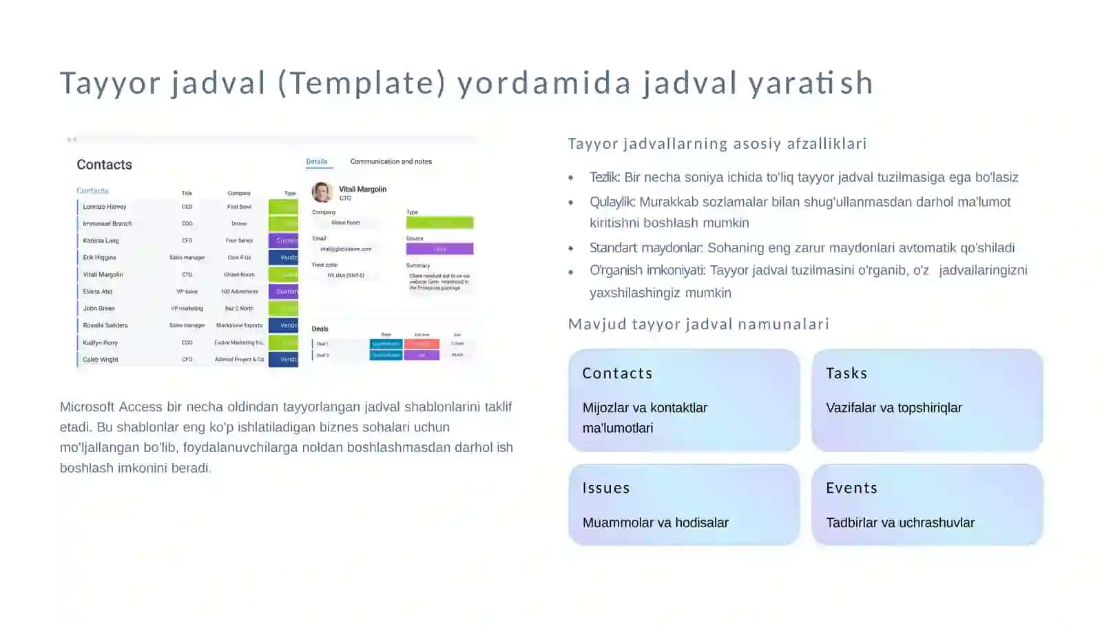 MSAccessda Jadval Yaratish: Konstruktor va Tayyor Jadvaldan Foydalanish 4