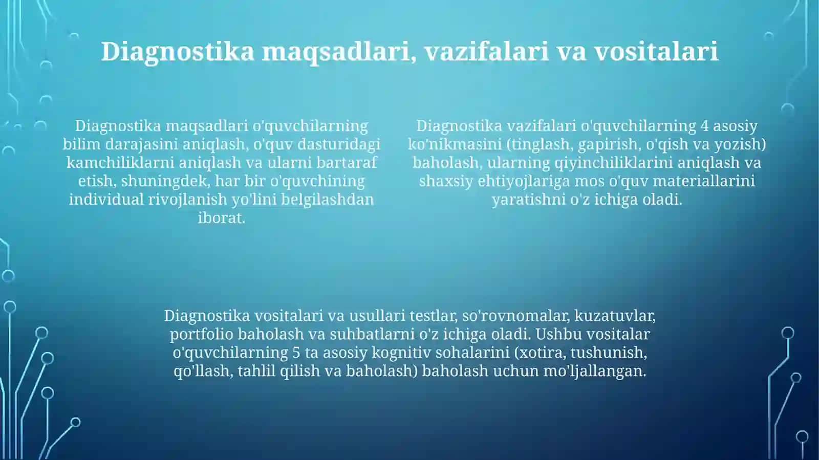 Diagnostik tadbirlarni ötkazishga qöyiladigan tashkiliy-pedagogik talablar 4