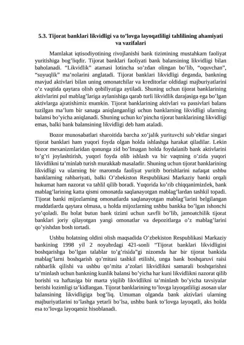 TIJОRАT BАNKLАRINING MАJBURIYATLАRI, LIKVIDLIGI VА TO’LОVGА LАYOQАTLILIGI TАHLILI 4