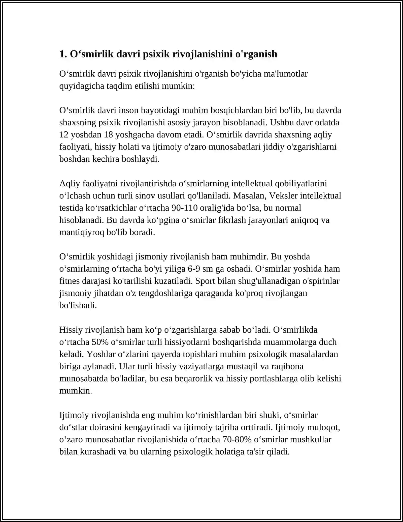 Oʻsmirlik davridagi psixik rivojlanishning umumiy tasnifi 4
