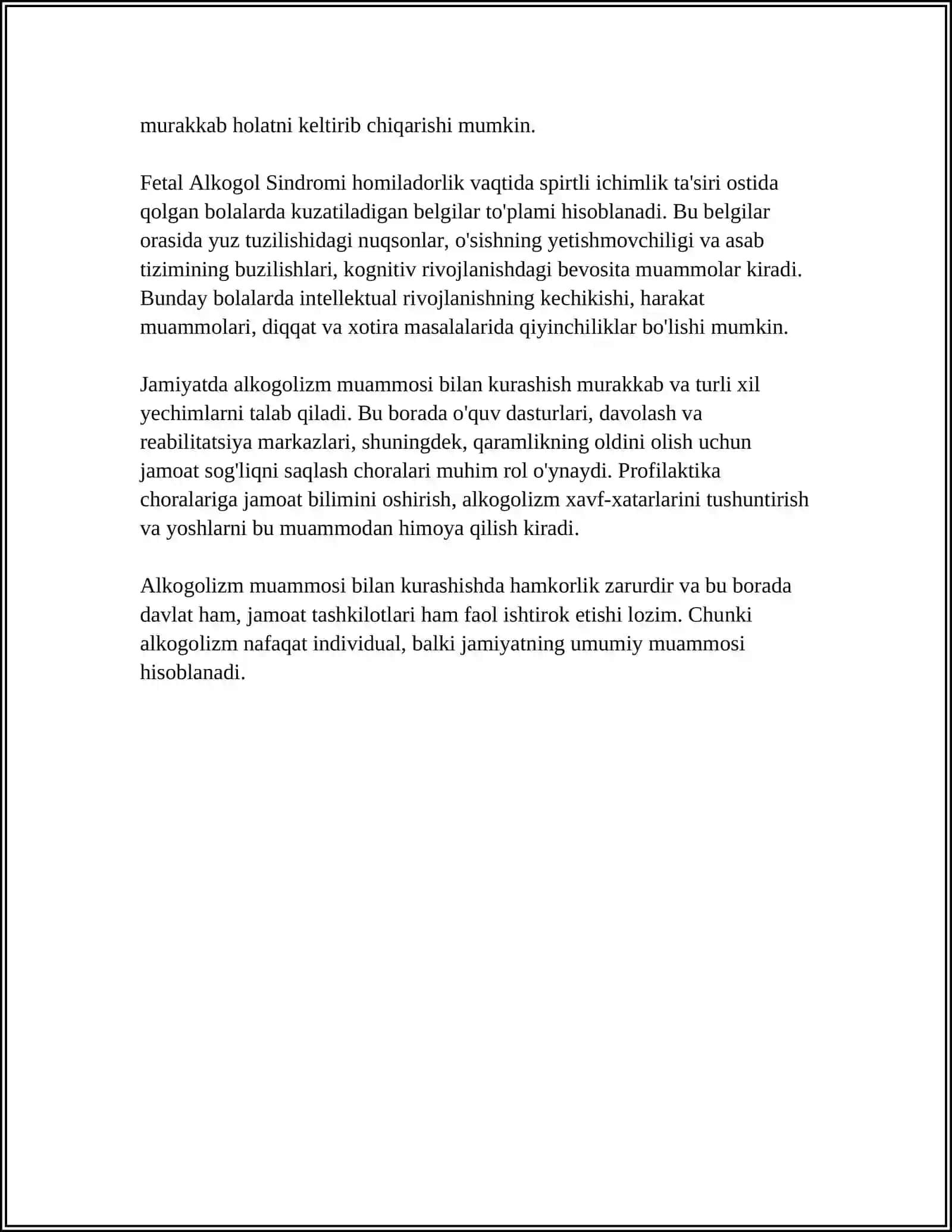 ALKOGOLIZM VA UNING ASORATLARI.ALKOGOLIZMNING HOMILAGA TASIRI 4