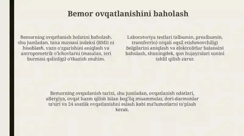 Mavzu: Bemorlarning ovqatlanishini tashkil etish va sifatini tashkil qilish 4