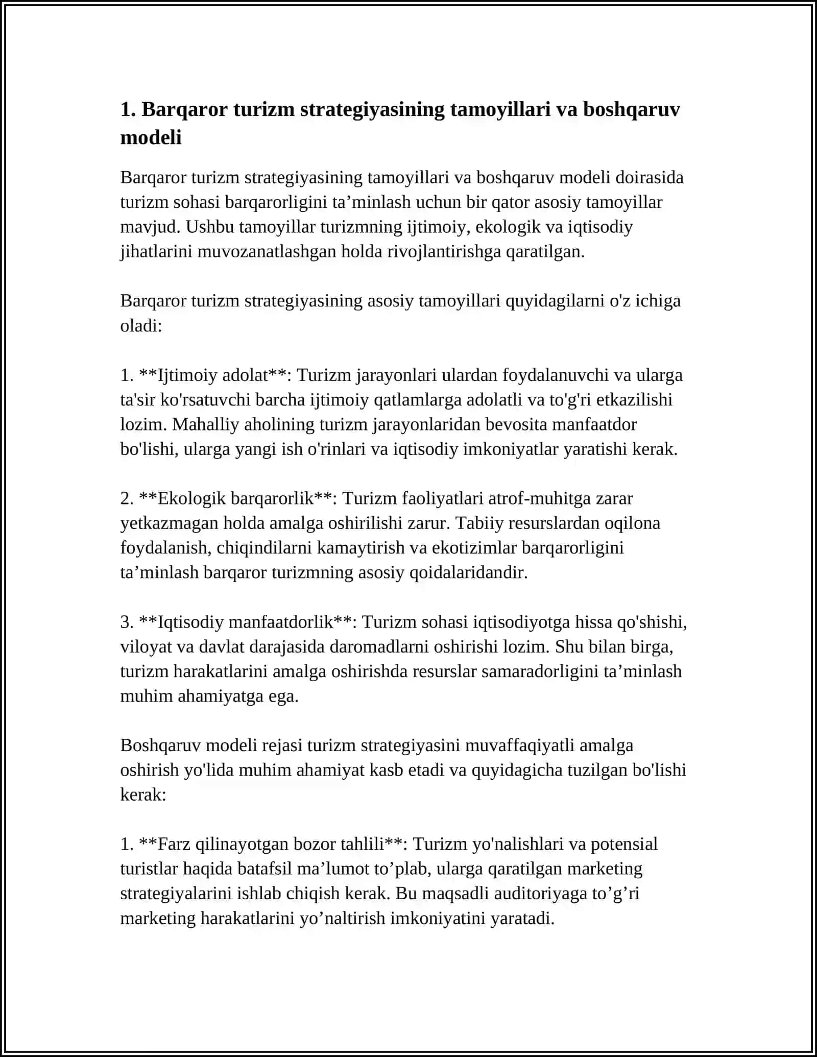 TURIZM VA MEHMONDOʻSTLIKDA BARQAROR VA MAQSADLI BOSHQARUV STRATEGIYASI 4