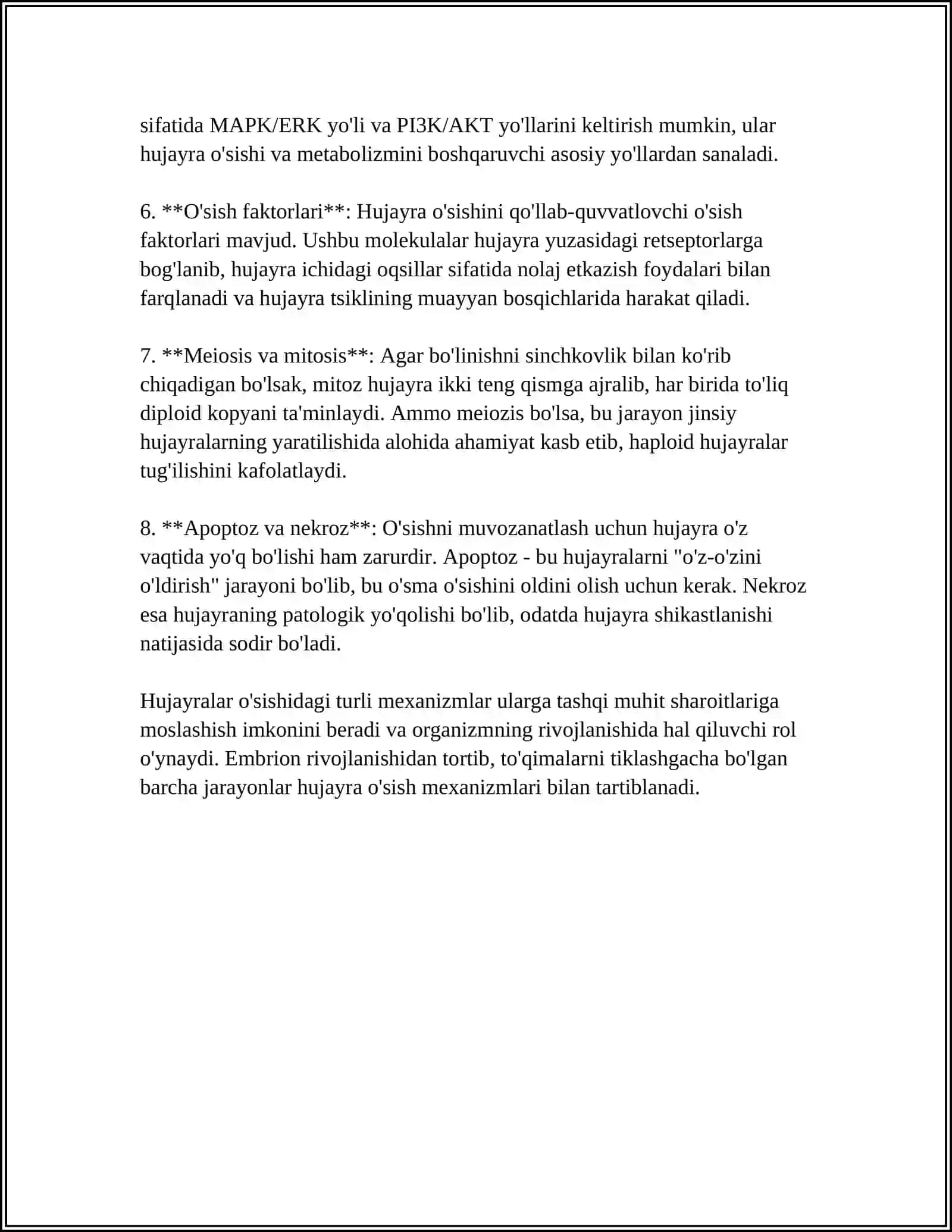 Hujayraning O'Sishi. Hujayraning Qarishi va O'Lishi Mexanizmlarini O'rganish 4