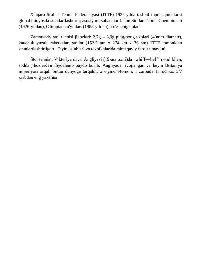 Stol tennisi o'yining kelib chiqishi qoidalari va rivojlanish tarixi 4