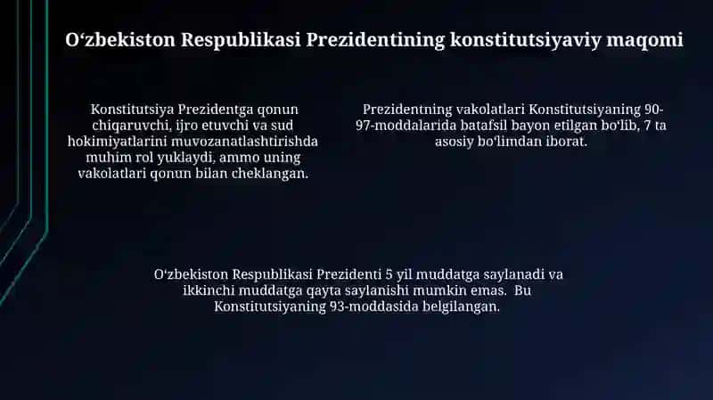 O’zbekiston Respublikasi Prizdentining konstitutsiyaviy maqomi 4
