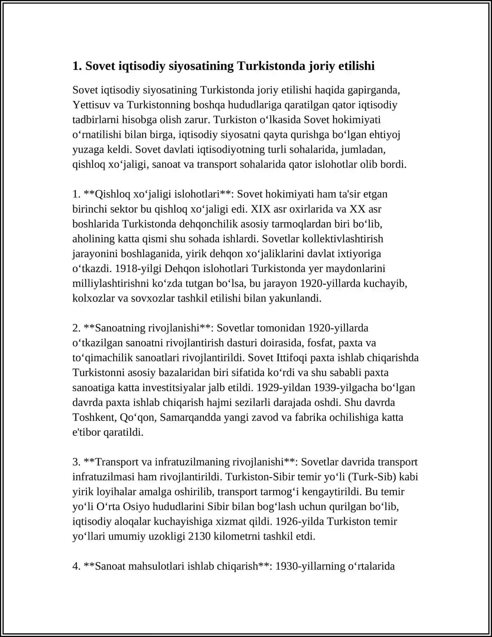 TURKISTON SOVET BOSHQARUV TIZIMINING MUSTAHKAMLANISHI IQTISODIY SOHADAGI OʻZGARISHLAR VA MADANIY HAYOT 4