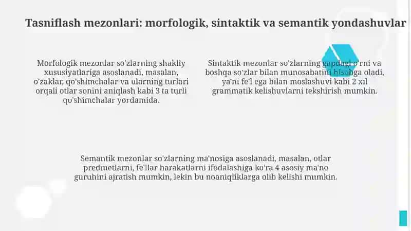Turli tillarda so'z turkumlariga tasniflash tamoyillari 4