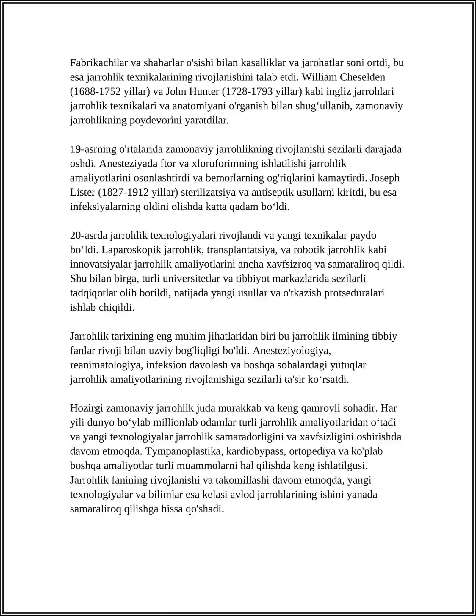 MUSTAQIL ISH Mavzu: JARROHLIK 4