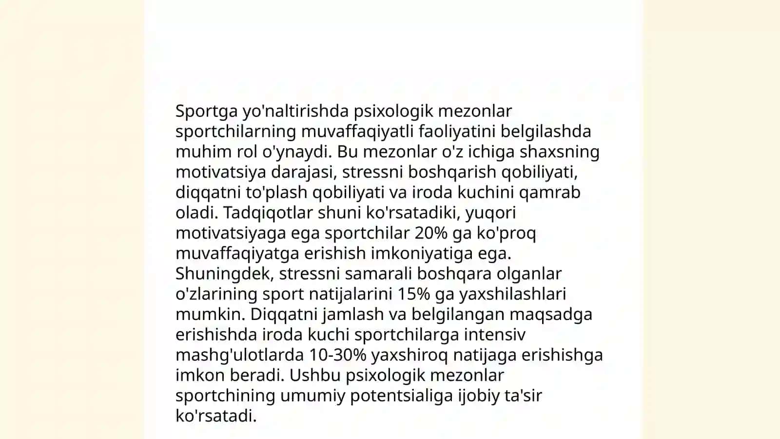 Tanlangan sport turiga saralash va yo'naltirishning umumiy ( pedagogik, pisixologik, tibbiy- biologik) asoslari 4