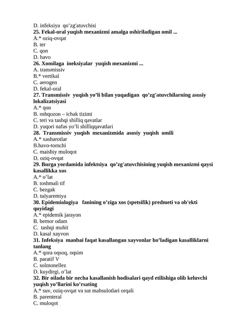 Epidemiologiya fanidan test 4