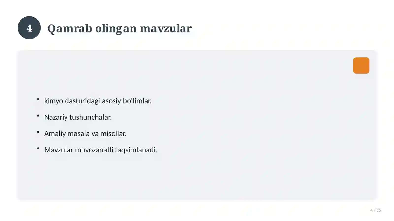 Kimyo fanidan 10-sinf test savollari to'plami 4