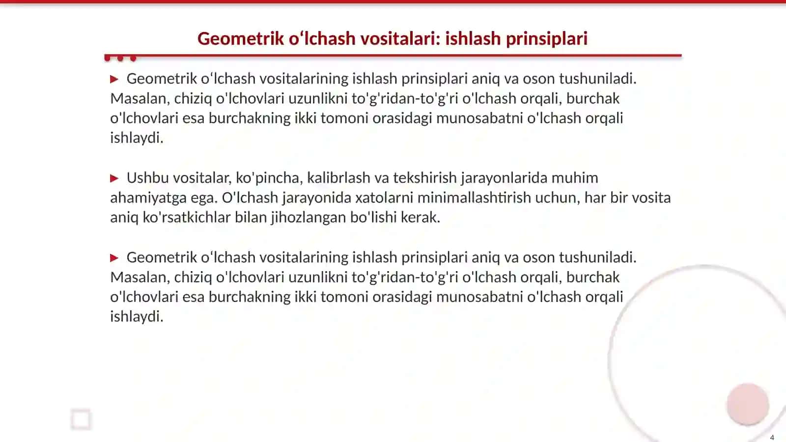 Geometrik oʻlchash va massa oʻlchash vositalarini qiyoslash 4