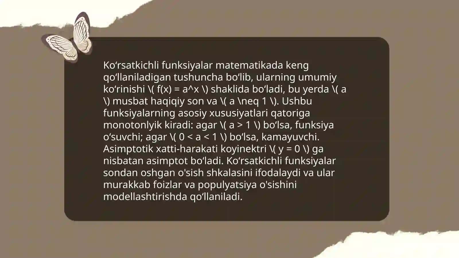 Koʻrsatkichli va logarifmik funksiyalar 4