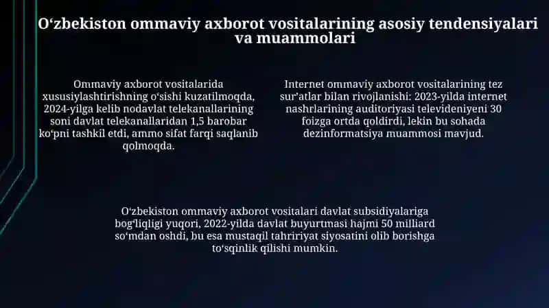 Oʻzbekiston Respublikasida ommaviy axborot vositalarining faoliyati 4