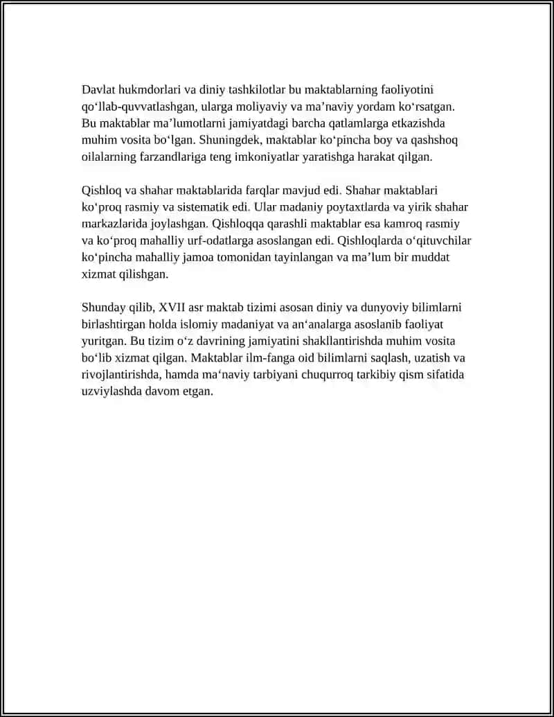 XVII-XIX ASRNING BIRINCHI YARMIDA TARBIYA, MAKTAB VA PEDAGOGIK FIKRLAR 4